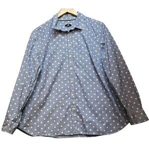 Talbots Women's Button Up Shirt Long Sleeve Size XL Blue White Stripe Polka Dot